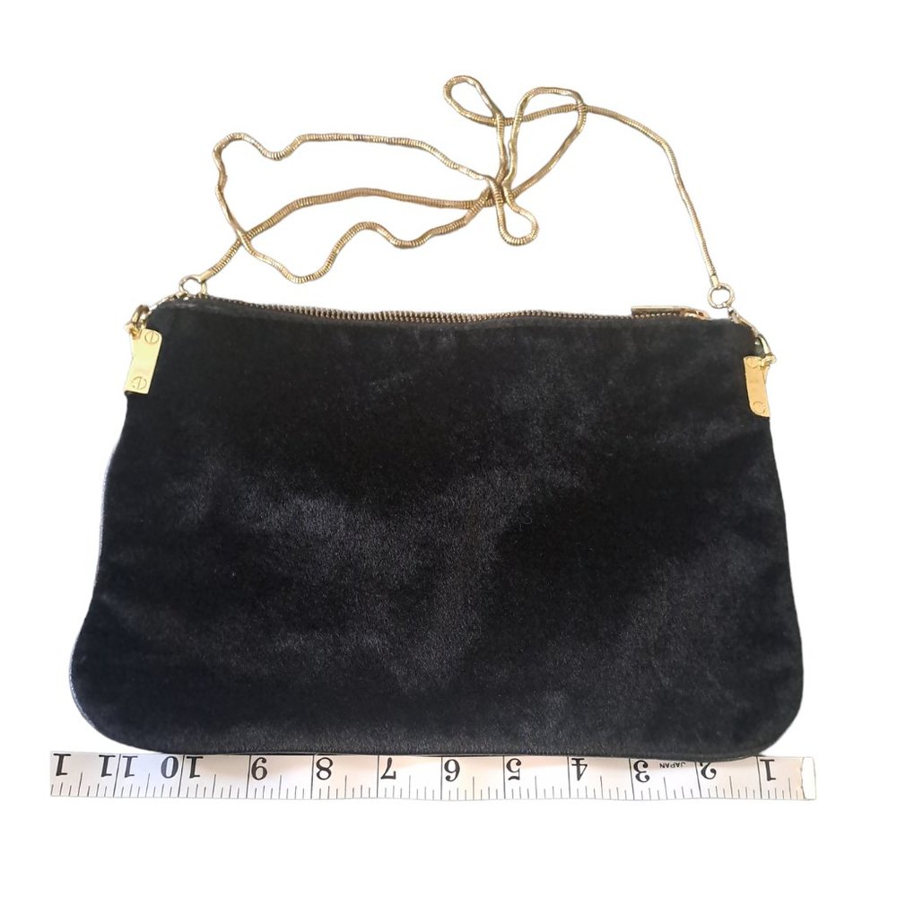 H&M clutch snake chain shoulder bag furry velvet | Black